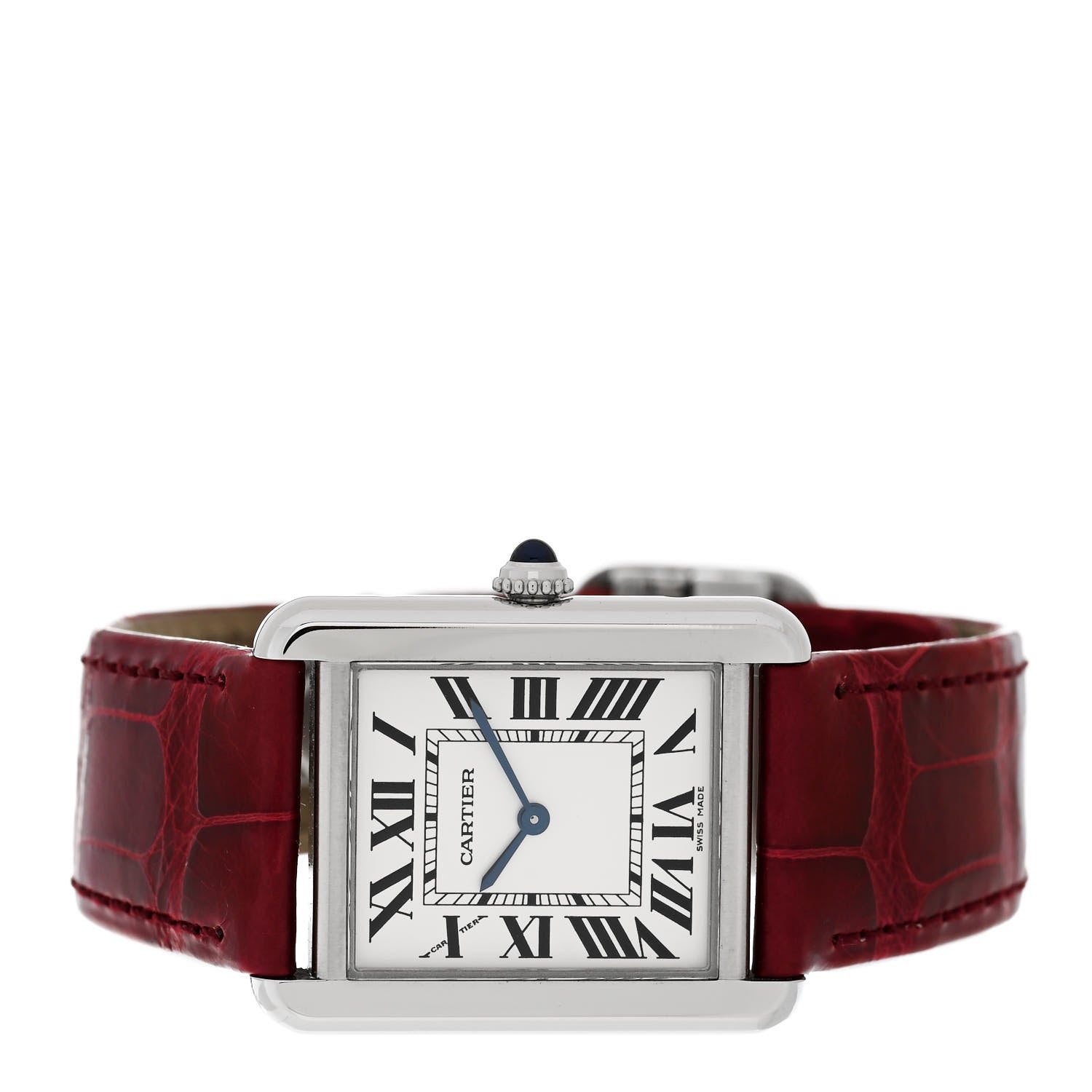 Cartier Stainless Steel Alligator 24mm Tank Solo Quartz Watch Burgundy 2 of 4