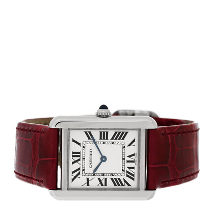Cartier Stainless Steel Alligator 24mm Tank Solo Quartz Watch Burgundy 2 of 4