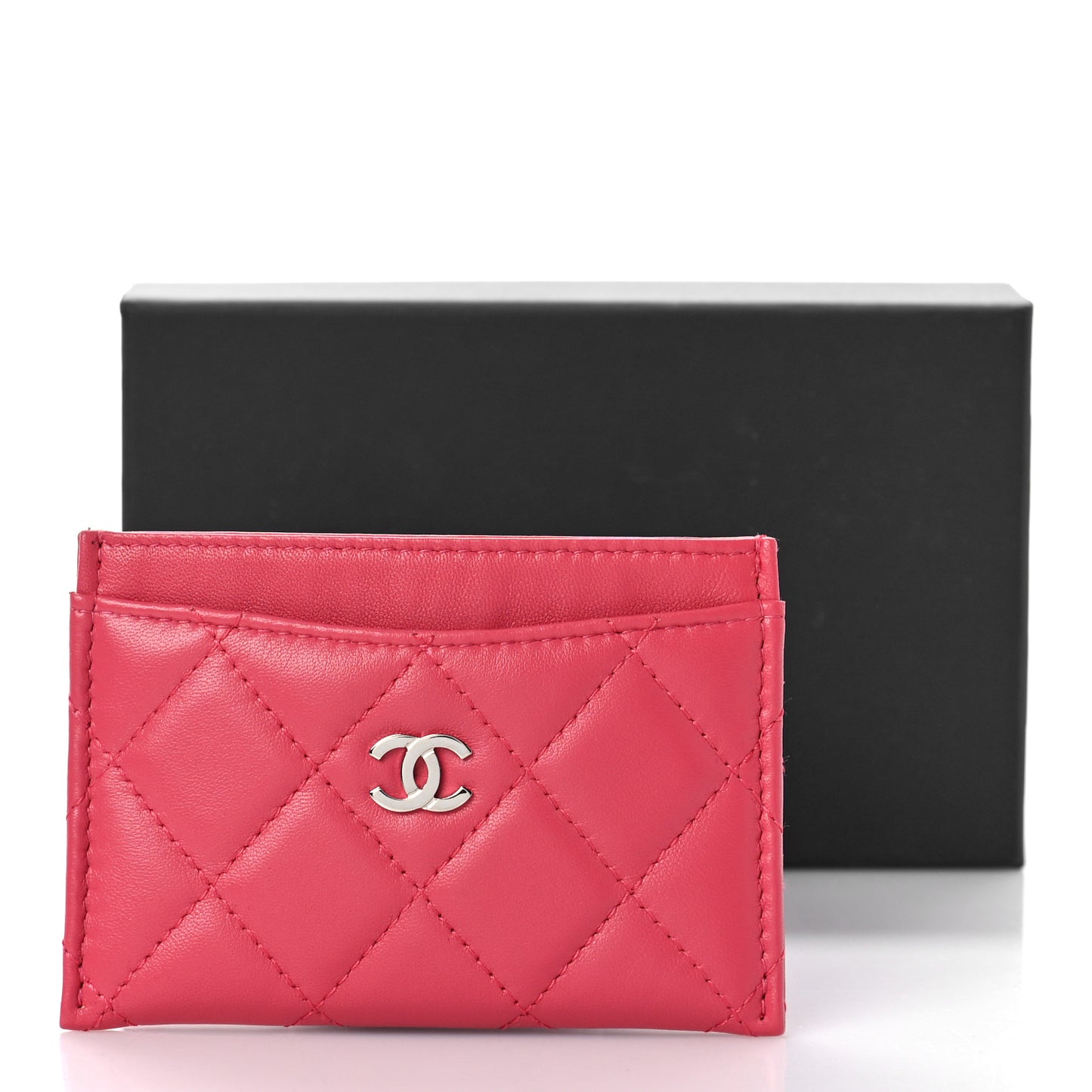 Lambskin Quilted Card Holder Pink