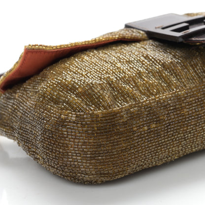 Fendi Beaded Baguette Beige Gold 8 of 9