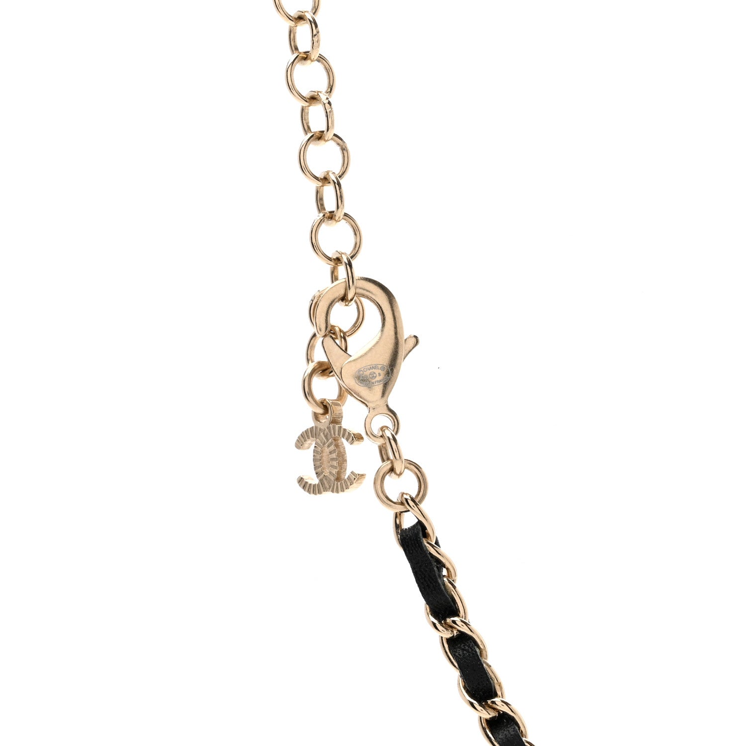 Chanel Metal Calfskin Crystal Double CC Short Necklace Black Gold 3 of 4