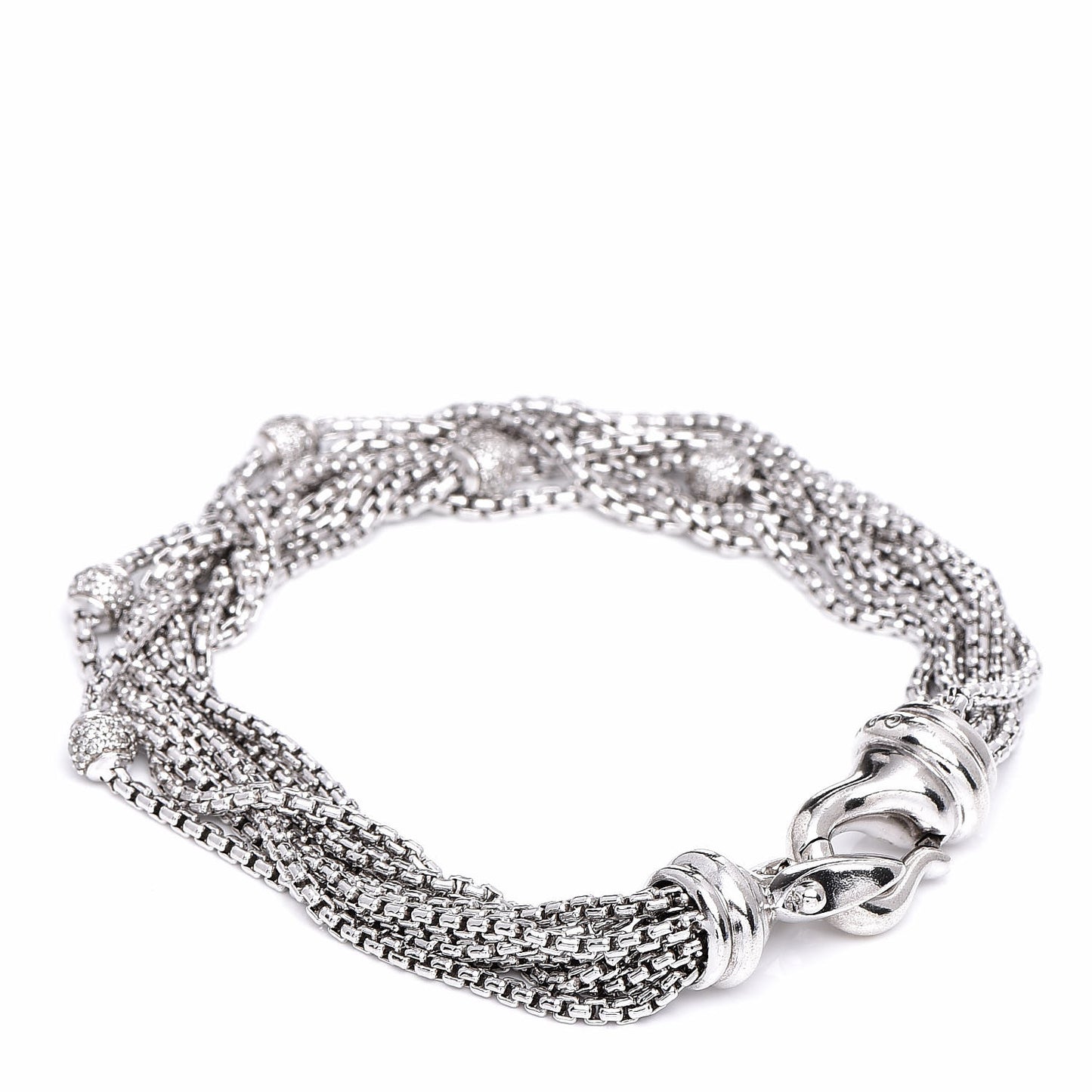 Sterling Silver Diamond Pave Bead Multi Strand Bracelet
