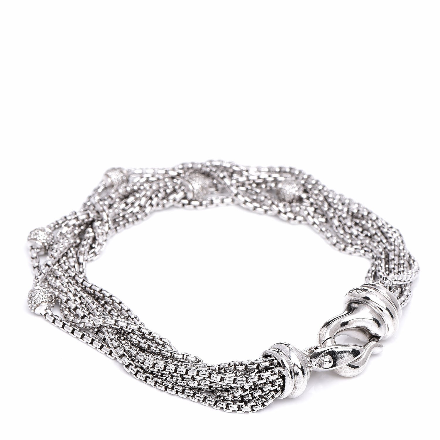 David Yurman Sterling Silver Diamond Pave Bead Multi Strand Bracelet 3 of 5