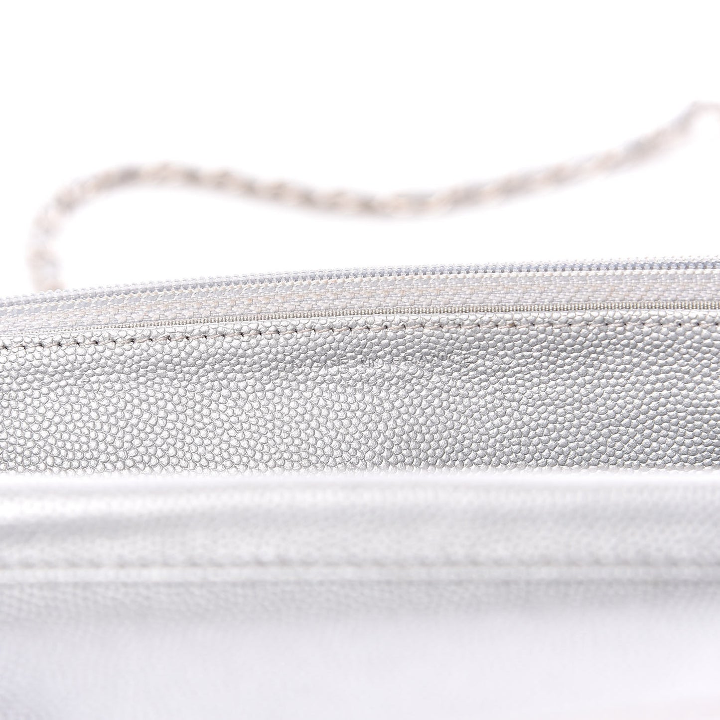 Metallic Caviar Chevron Quilted Vintage Mademoiselle Wallet On Chain WOC Silver