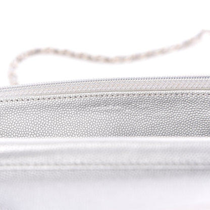 Chanel Metallic Caviar Chevron Quilted Vintage Mademoiselle Wallet On Chain WOC Silver 7 of 12