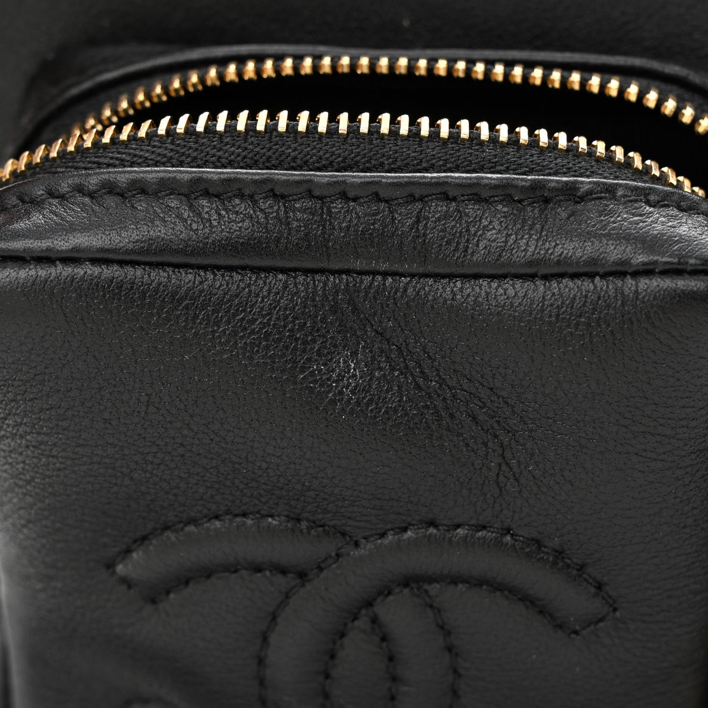 Calfskin Quilted Small Camera Case Black