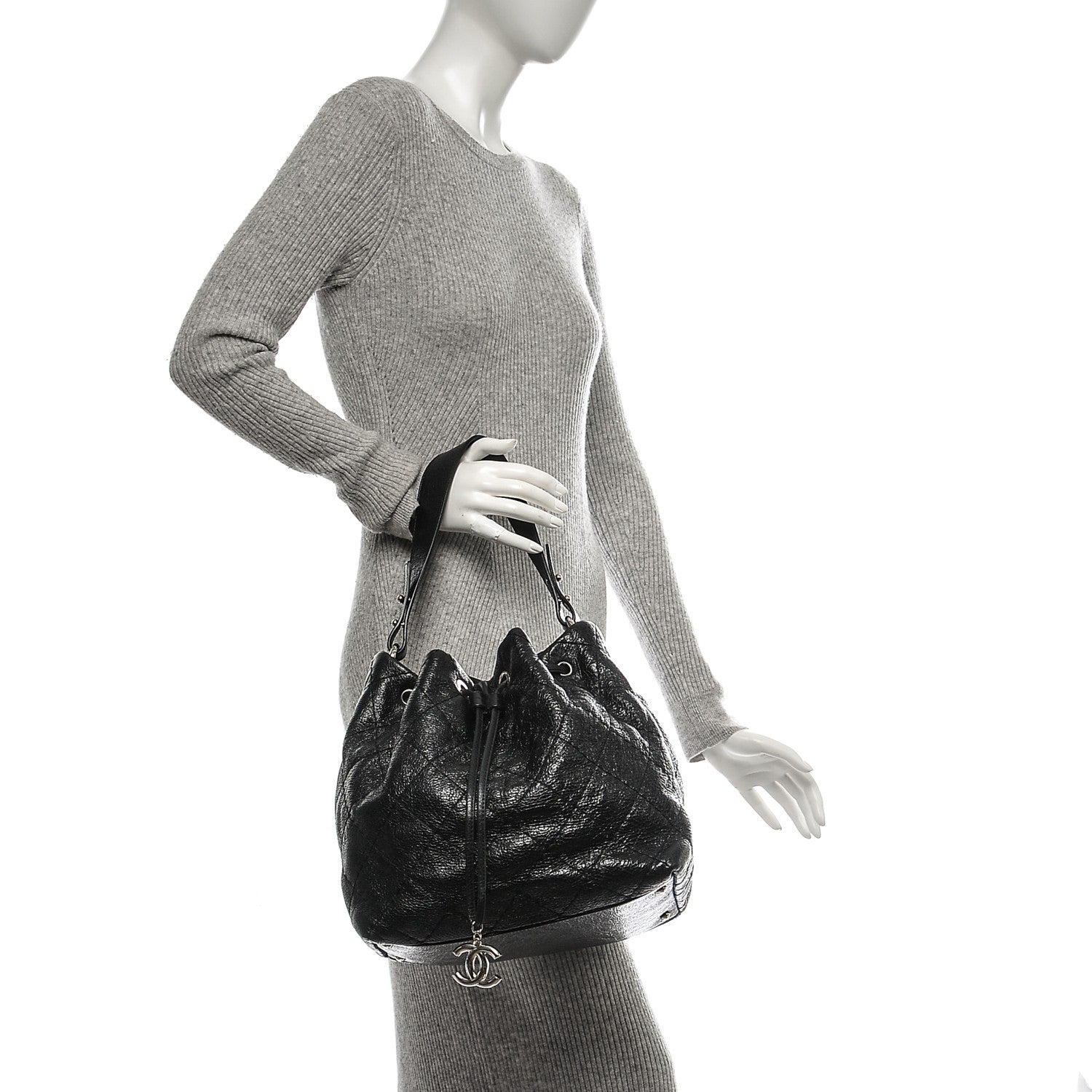 Chanel Glazed Calfskin On The Road Drawstring Tote Black 2 of 7