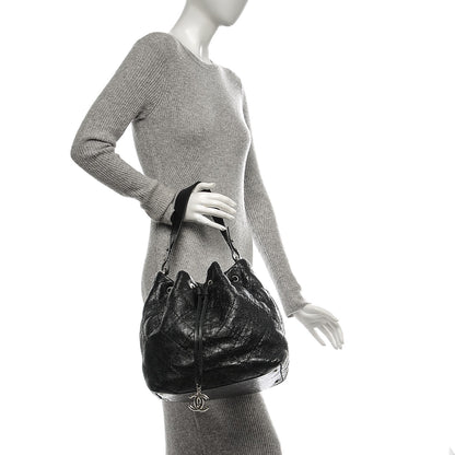 Chanel Glazed Calfskin On The Road Drawstring Tote Black 2 of 7