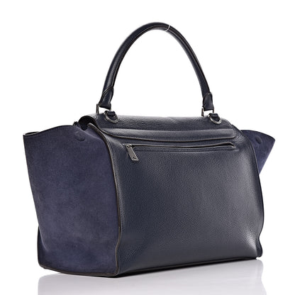 Celine Drummed Calfskin Suede Medium Trapeze Navy 3 of 17