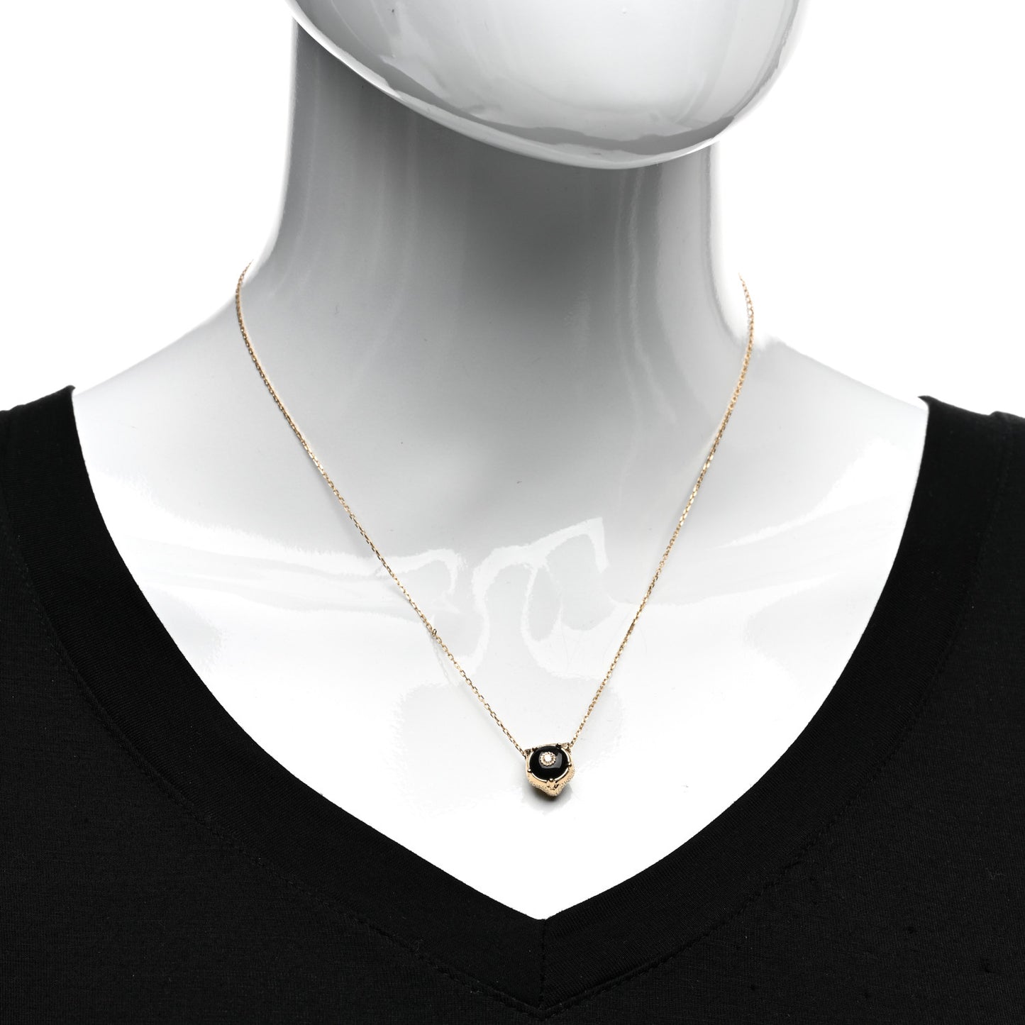 18K Yellow Gold Diamond Onyx Le Marche Des Merveilles Feline Pendant Necklace