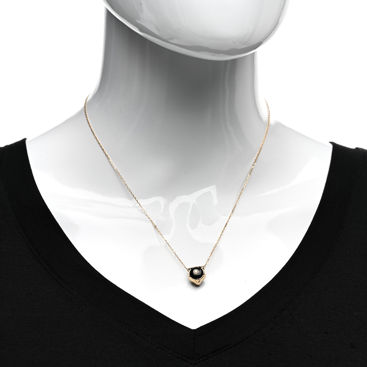 Gucci 18K Yellow Gold Diamond Onyx Le Marche Des Merveilles Feline Pendant Necklace 2 of 4