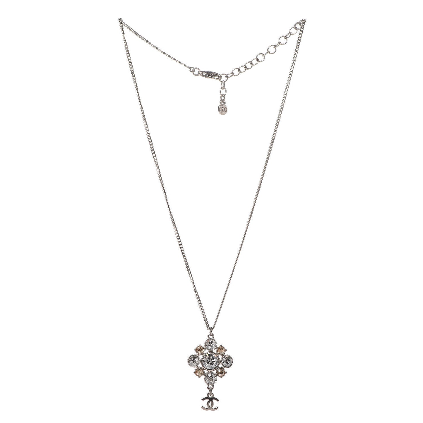 Crystal CC Drop Pendant Necklace Silver