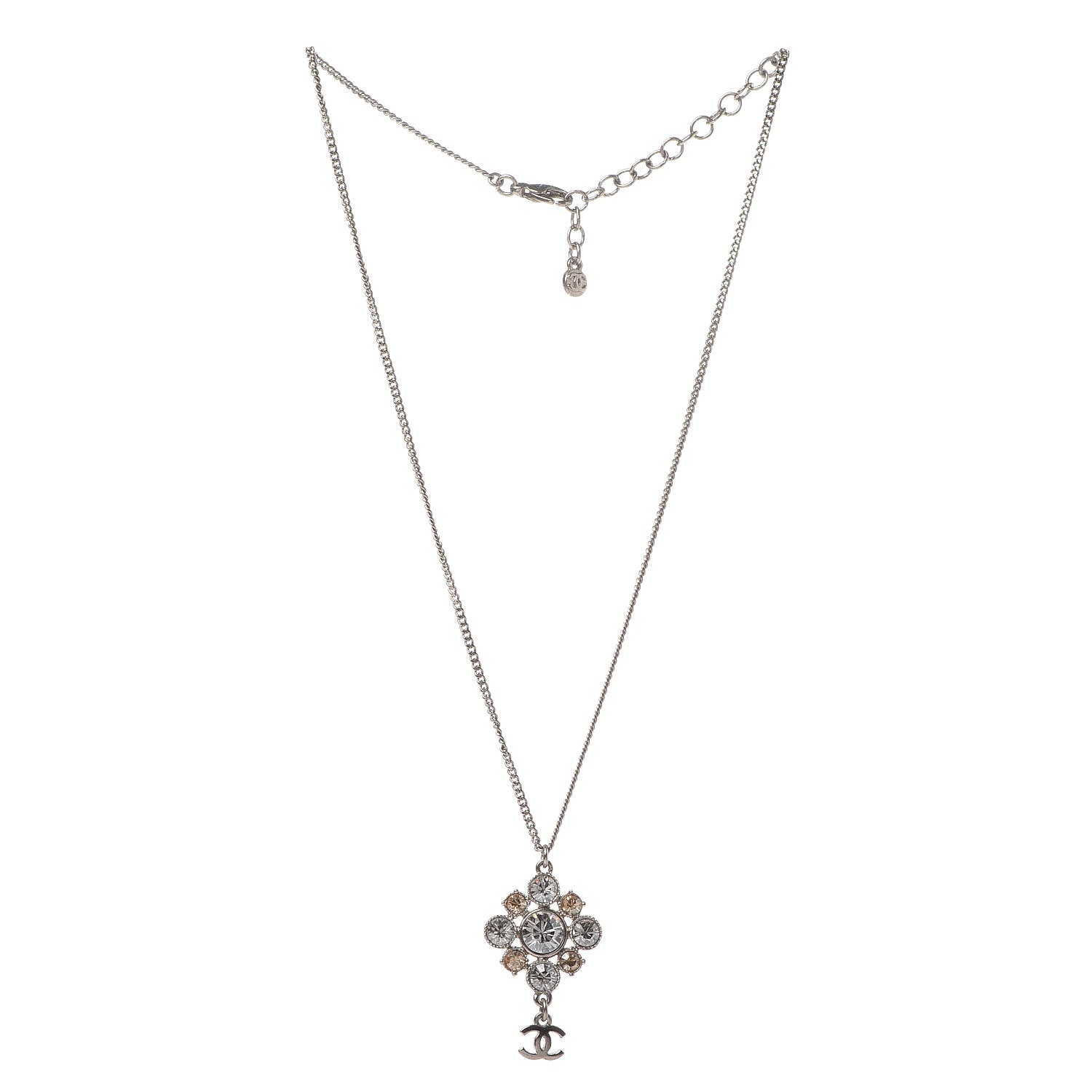 Chanel Crystal CC Drop Pendant Necklace Silver 3 of 4