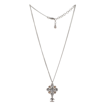 Chanel Crystal CC Drop Pendant Necklace Silver 3 of 4
