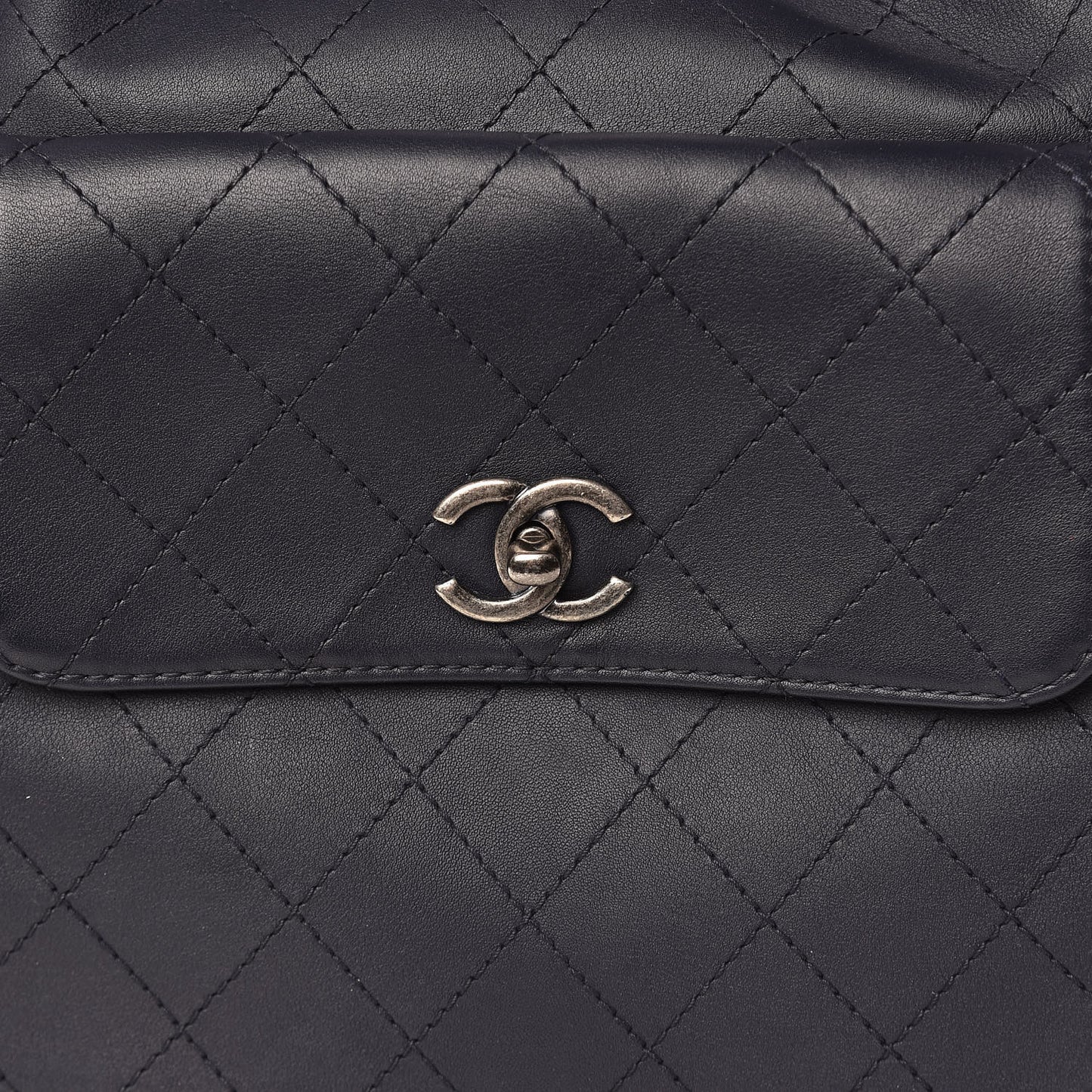Calfskin Stitched Large Urban Luxury Drawstring Backpack Navy Blue