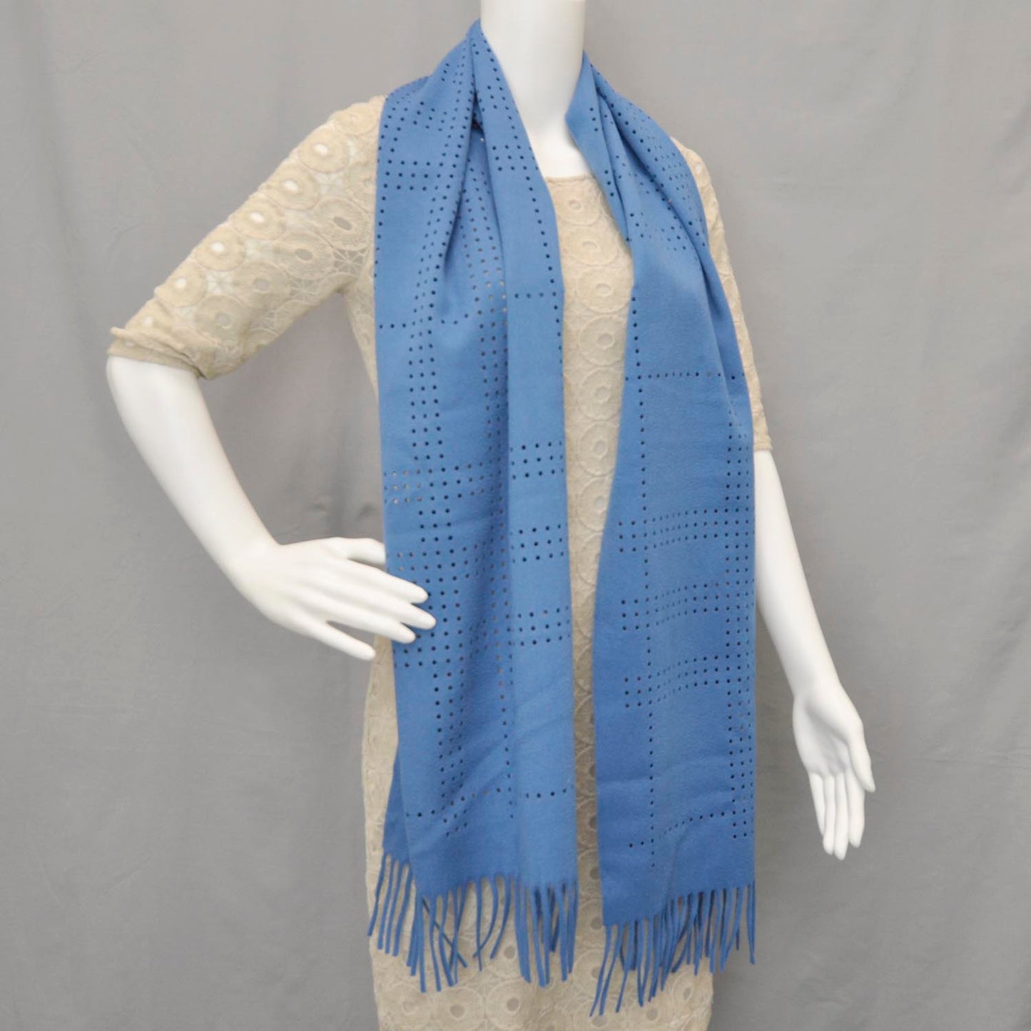 Cashmere Wool Perforated Scarf Atlantic Blue