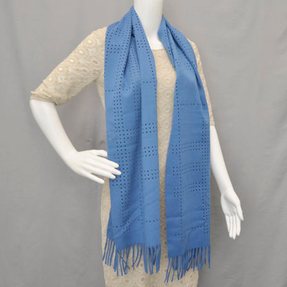 Burberry Cashmere Wool Perforated Scarf Atlantic Blue 2 of 5