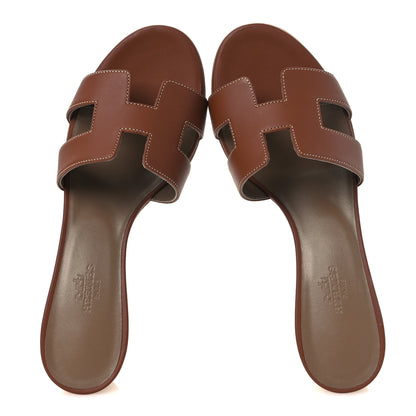 Hermes Calfskin Oasis Sandals 37 Gold 2 of 11