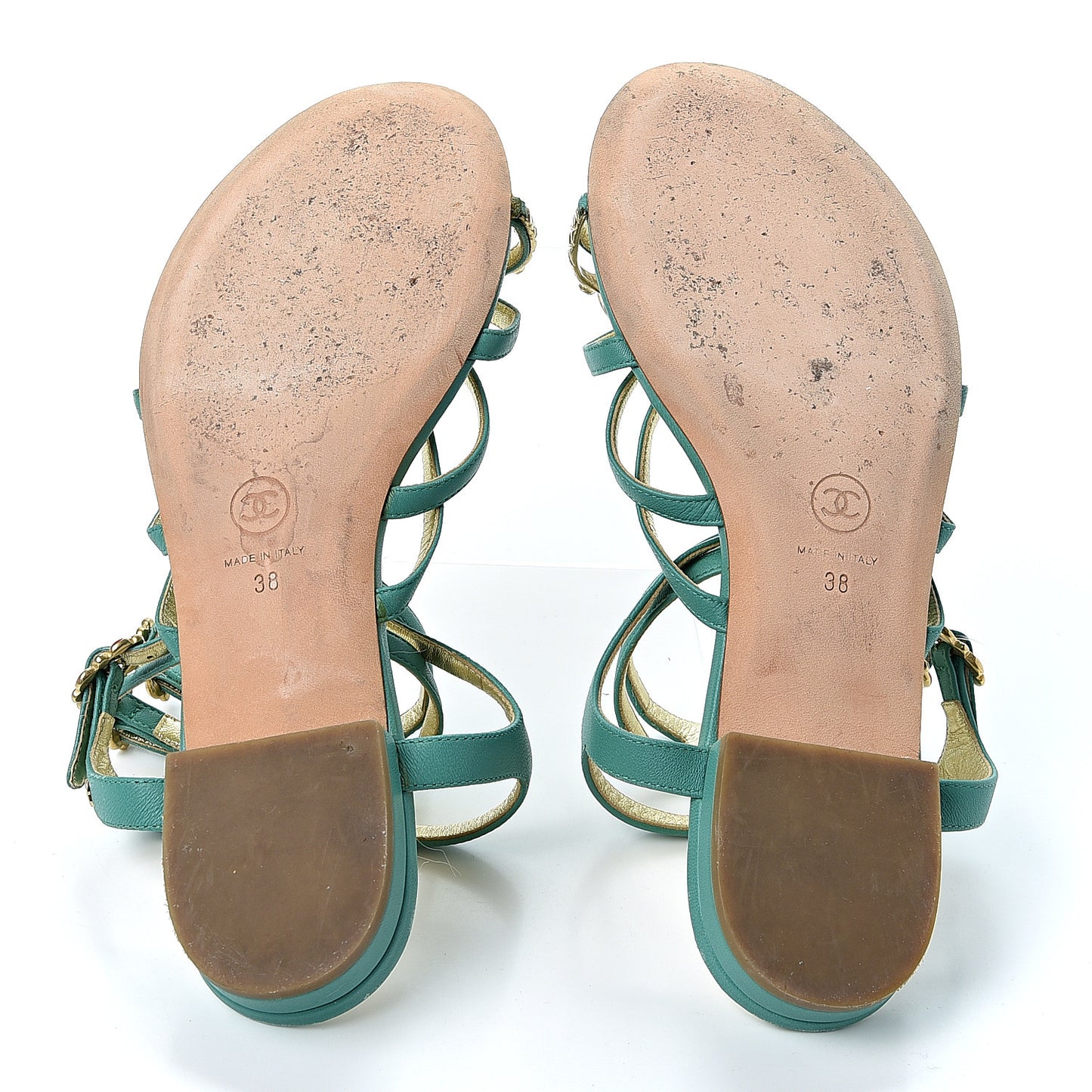 Lambskin Gripoix Flat Sandals 38 Green