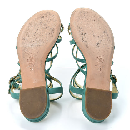 Chanel Lambskin Gripoix Flat Sandals 38 Green 6 of 8