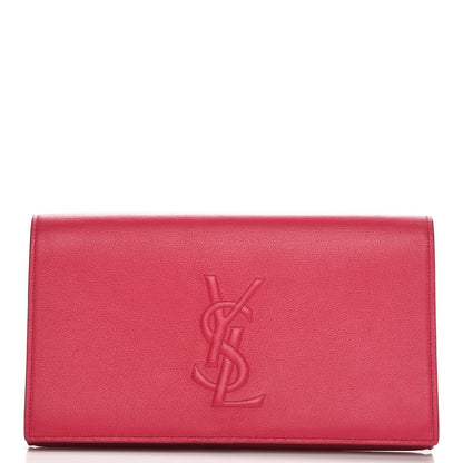 Saint Laurent Calfskin Monogram Large Belle De Jour Clutch Lipstick Fuchsia 1 of 7