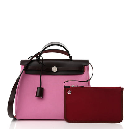 Hermes Toile Officier Vache Hunter Verso Herbag Zip Retourne PM 31 Bubblegum Rubis Rouge Sellier 3 of 12