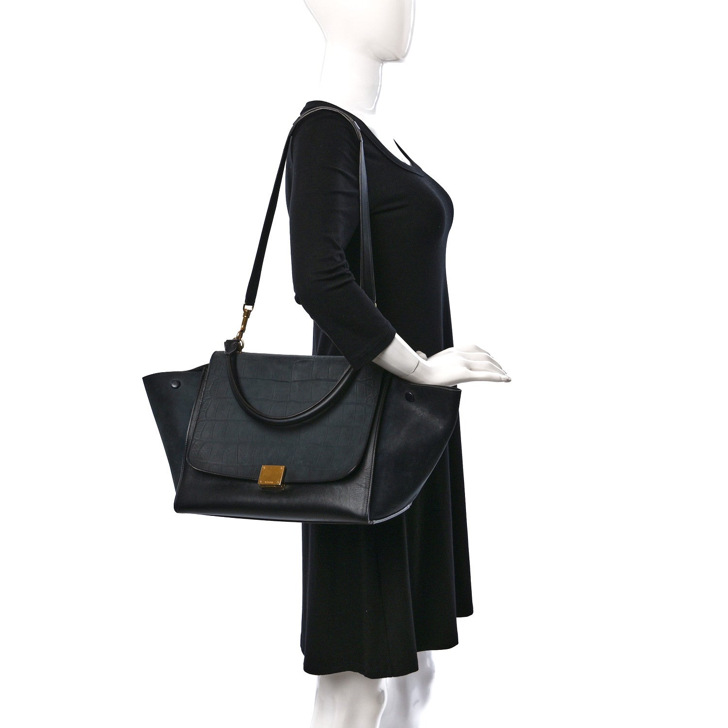 Celine Nubuck Crocodile Embossed Medium Trapeze Navy 2 of 16