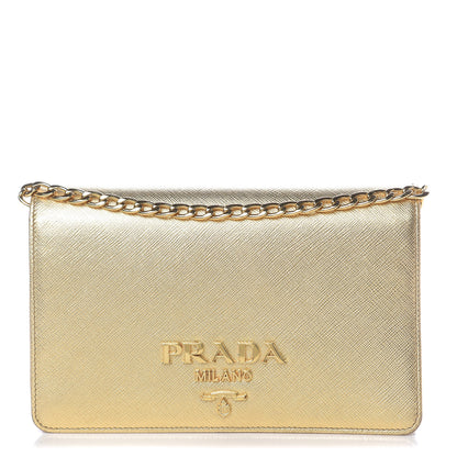 Prada Metallic Saffiano Lux Chain Wallet Platino 1 of 13