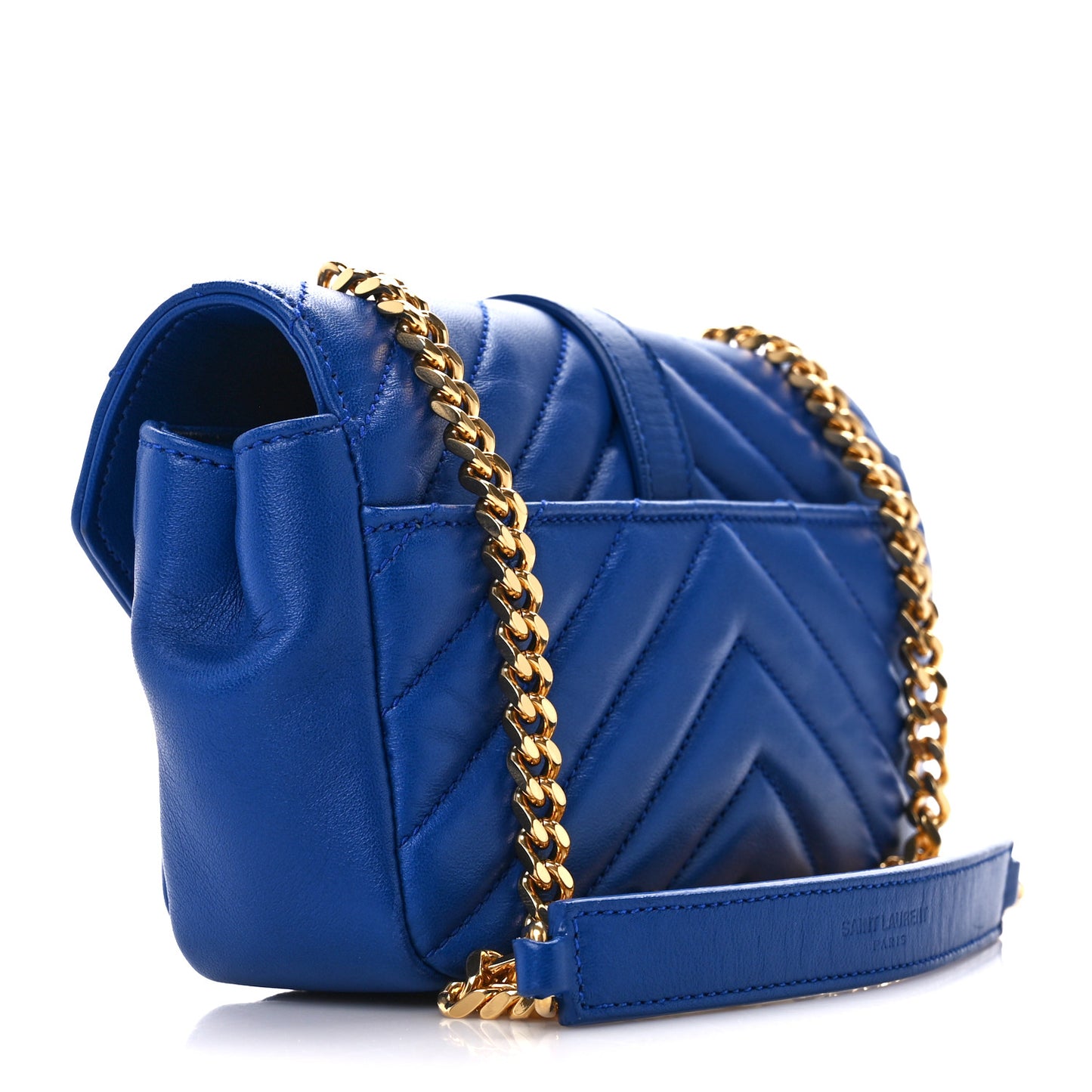 Sheepskin Matelasse Chevron Monogram Classic Baby Chain Bag Blue Majorelle