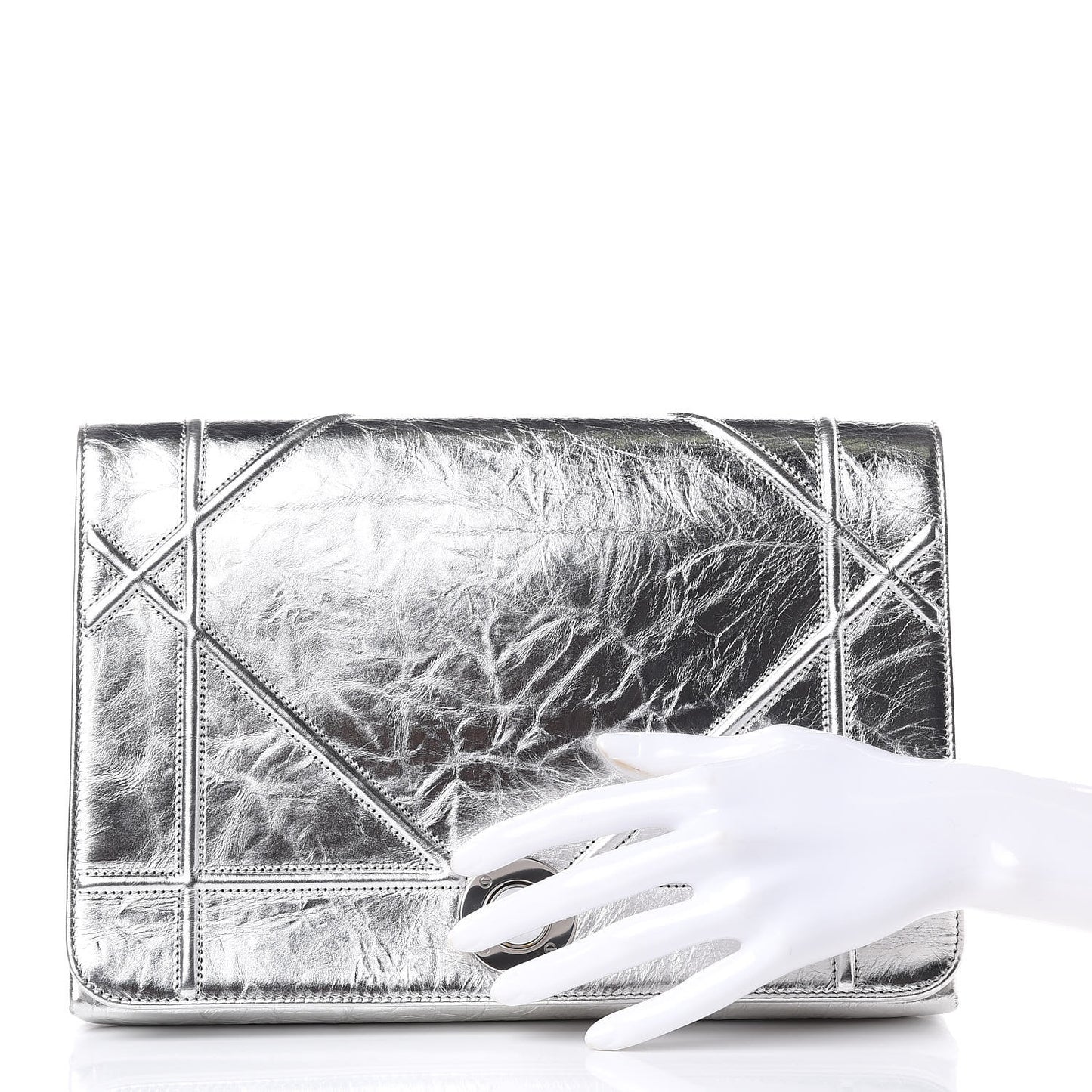 Metallic Calfskin Diorama Clutch Silver