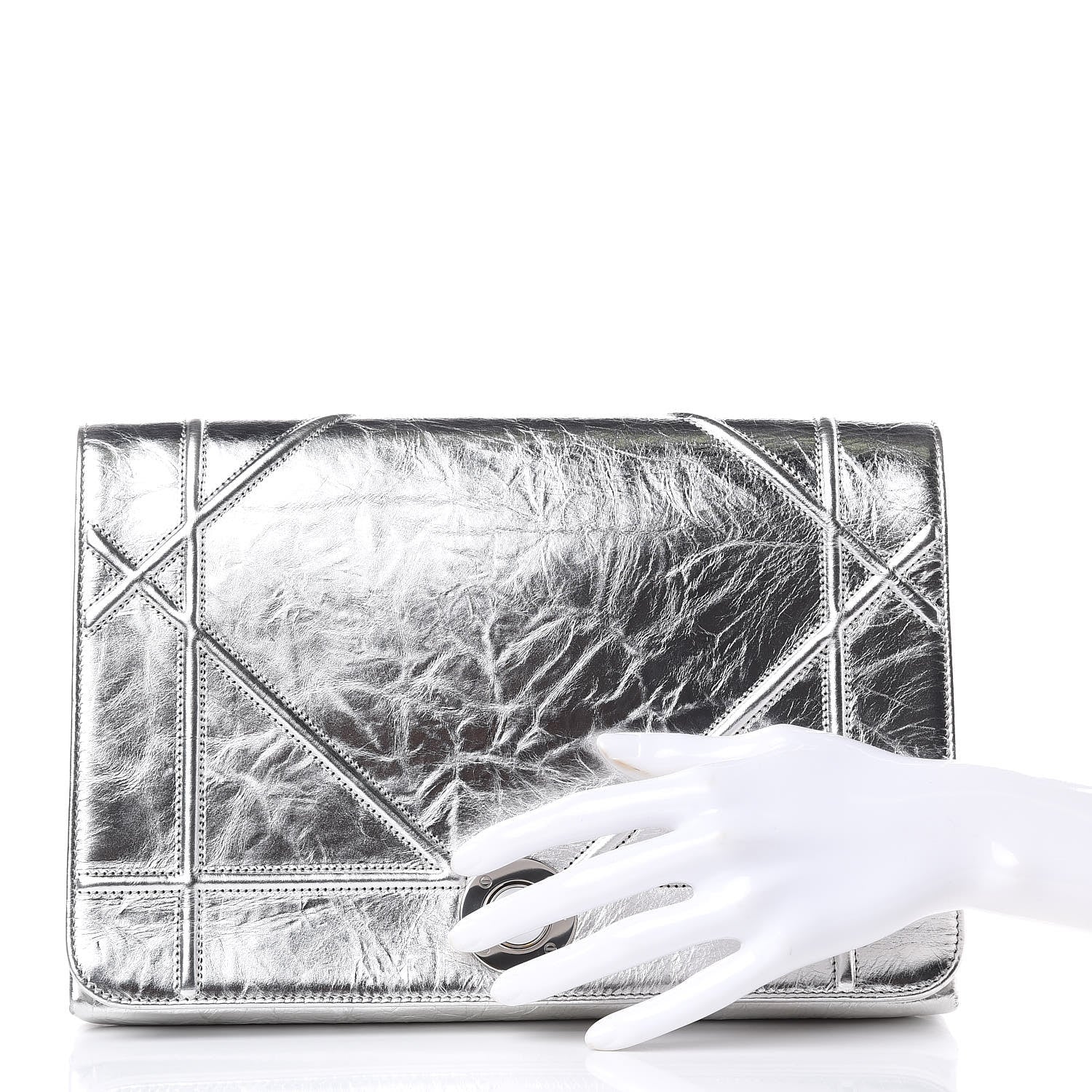 Christian Dior Metallic Calfskin Diorama Clutch Silver 2 of 8