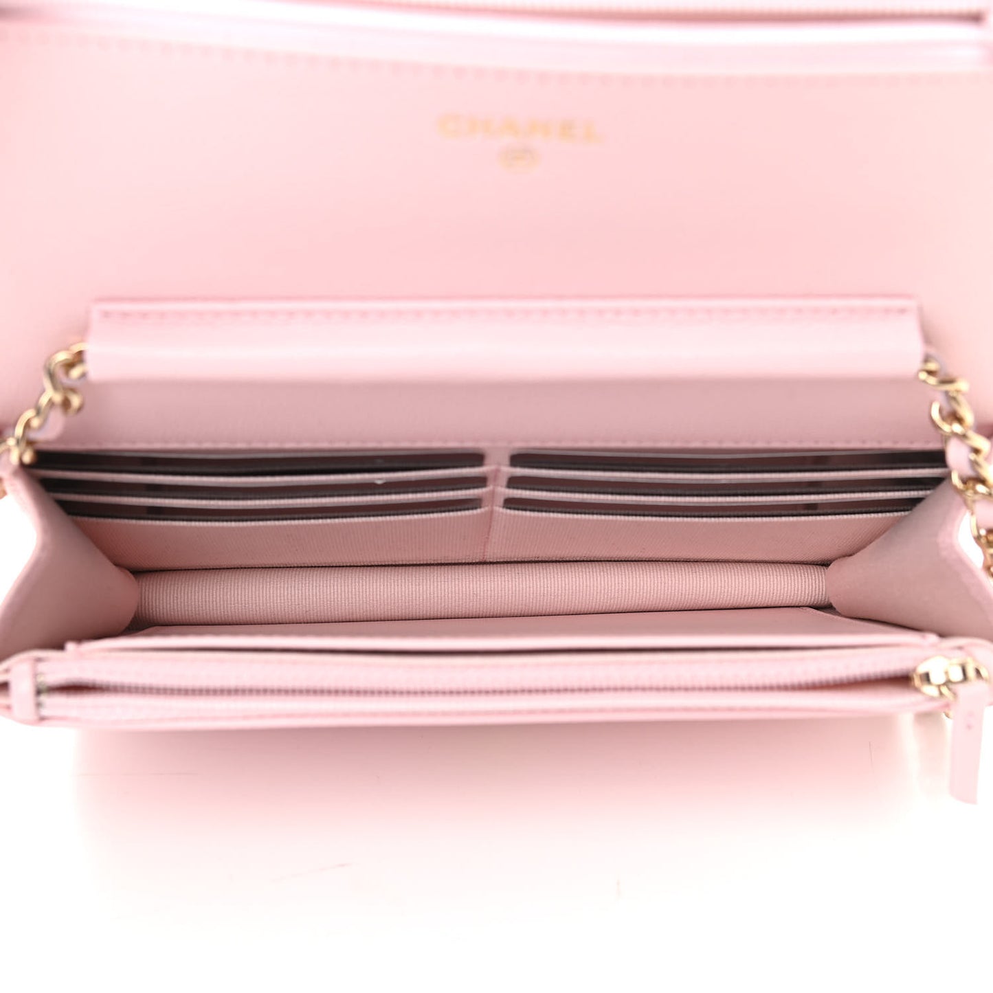 Caviar Quilted Crystal CC Wallet On Chain WOC Light Pink