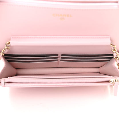 Chanel Caviar Quilted Crystal CC Wallet On Chain WOC Light Pink 5 of 12