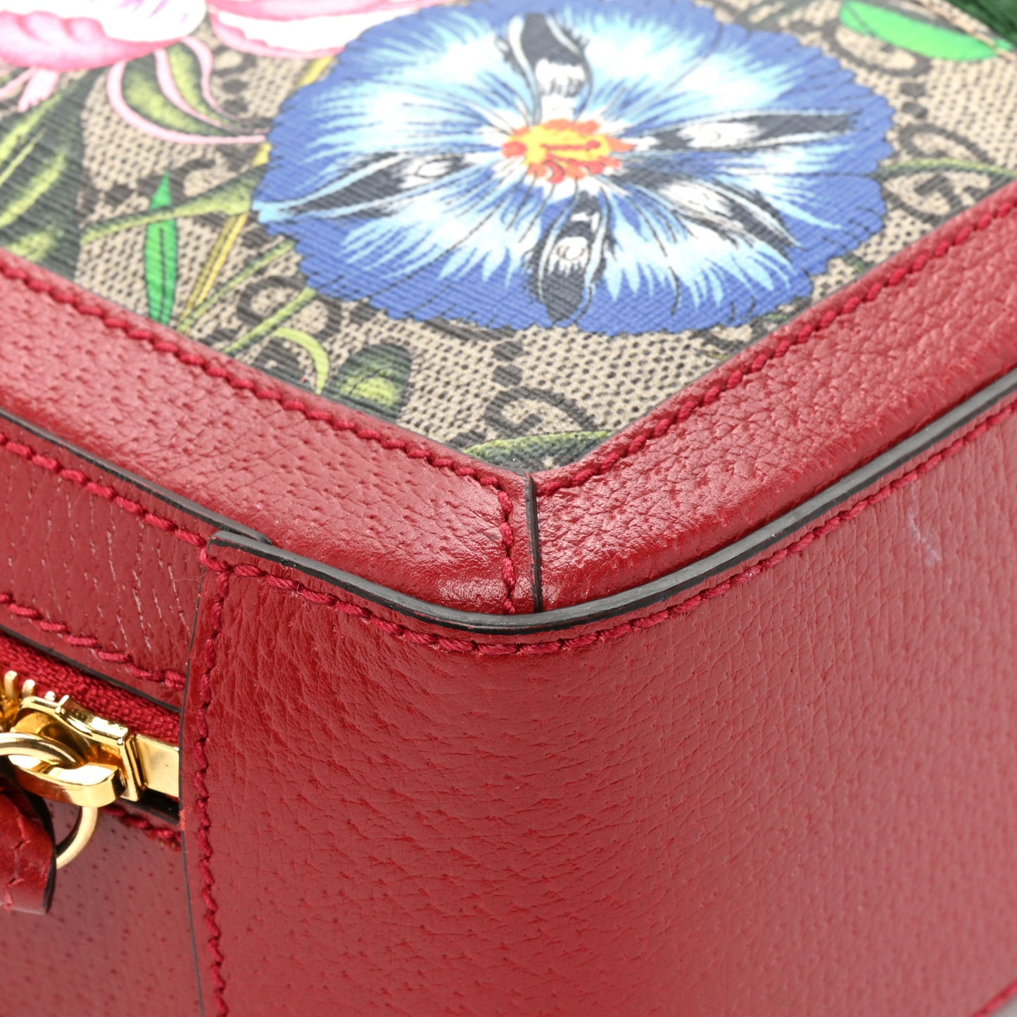 GG Supreme Monogram Flora Web Small Ophidia Top Handle Shoulder Bag Hibiscus Red