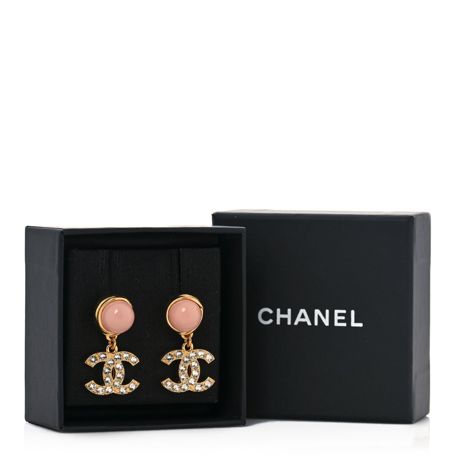 Chanel Crystal Pearl CC Drop Earrings Pink Gold 5 of 5