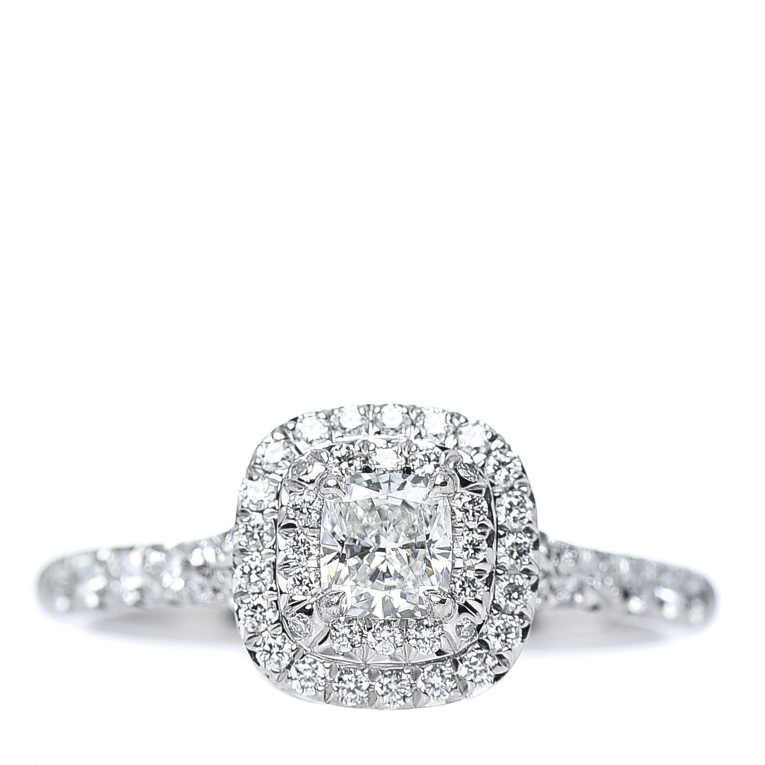 Tiffany Platinum Diamond .30ct Soleste Cushion Cut Double Halo Engagement Ring 51 5.75 1 of 6