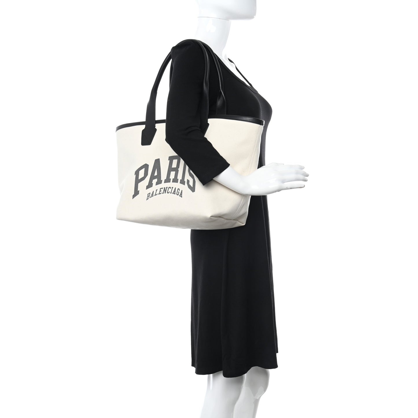 Cotton Canvas Calfskin Cities Paris Jumbo Small Tote Bag White