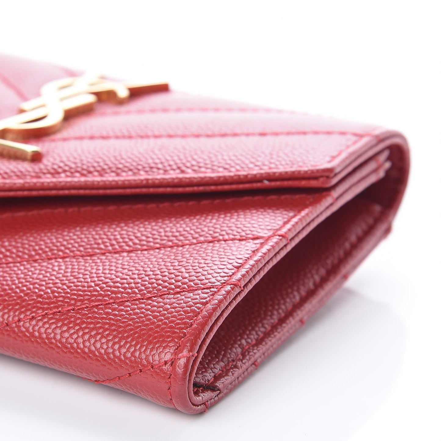 Grain De Poudre Matelasse Chevron Small Monogram Envelope Wallet Rouge Eros