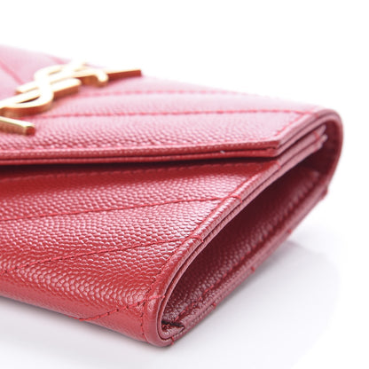 Saint Laurent Grain De Poudre Matelasse Chevron Small Monogram Envelope Wallet Rouge Eros 10 of 11