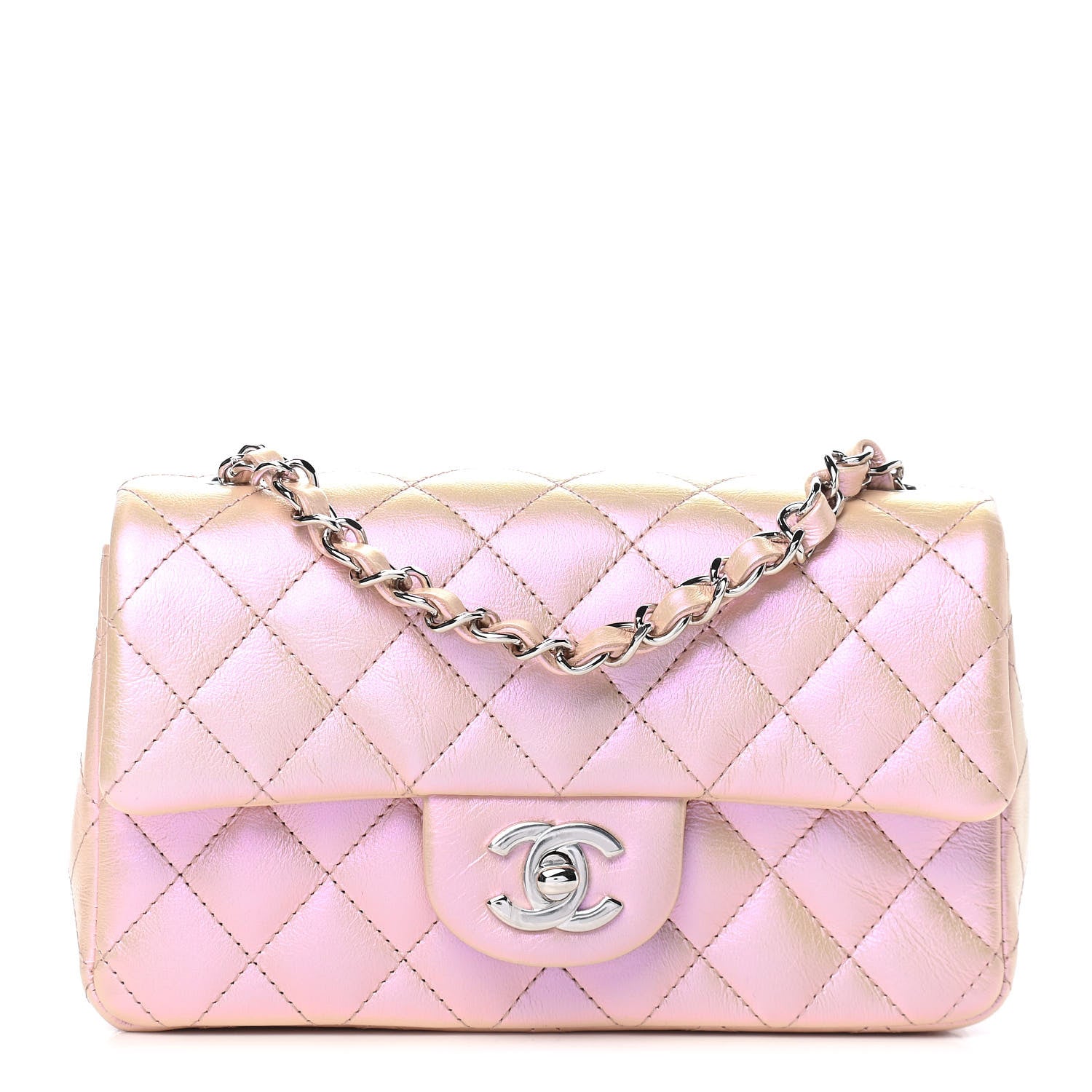 Chanel Iridescent Calfskin Quilted Mini Rectangular Flap Pink 1 of 8