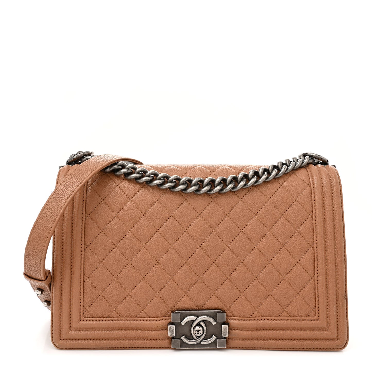 Caviar Quilted New Medium Boy Flap Light Brown