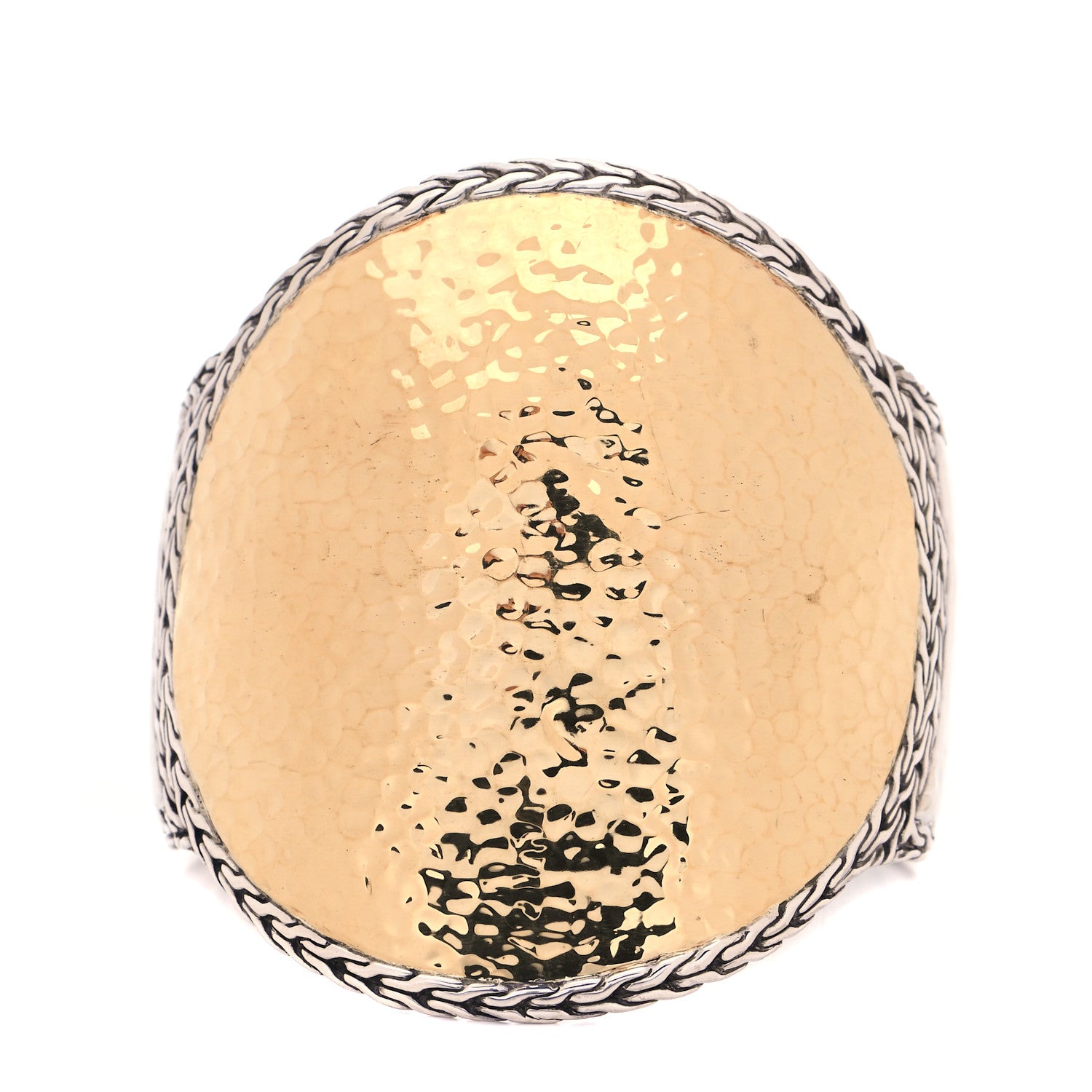 John Hardy Sterling Silver 22K Yellow Gold Classic Chain Hammered Cuff Bracelet 1 of 4