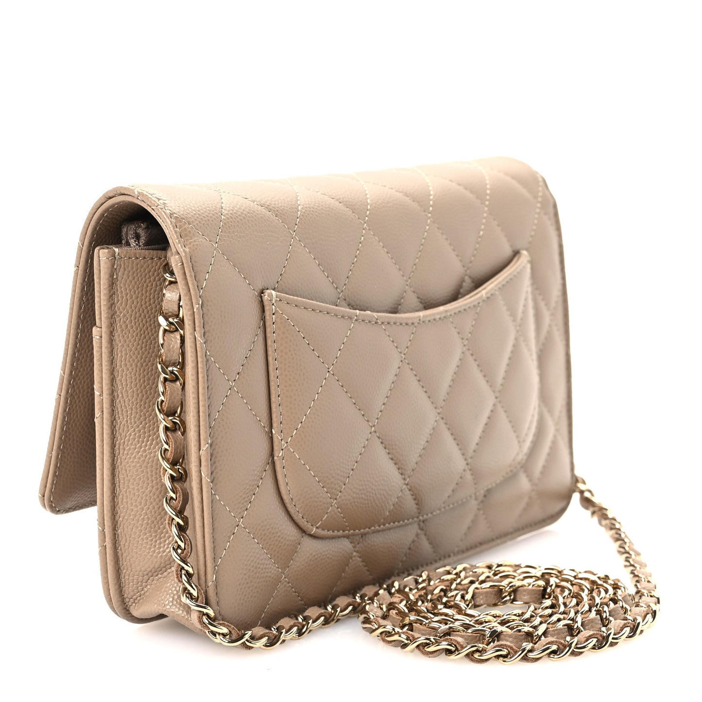 Metallic Caviar Quilted Wallet On Chain WOC Dark Gold