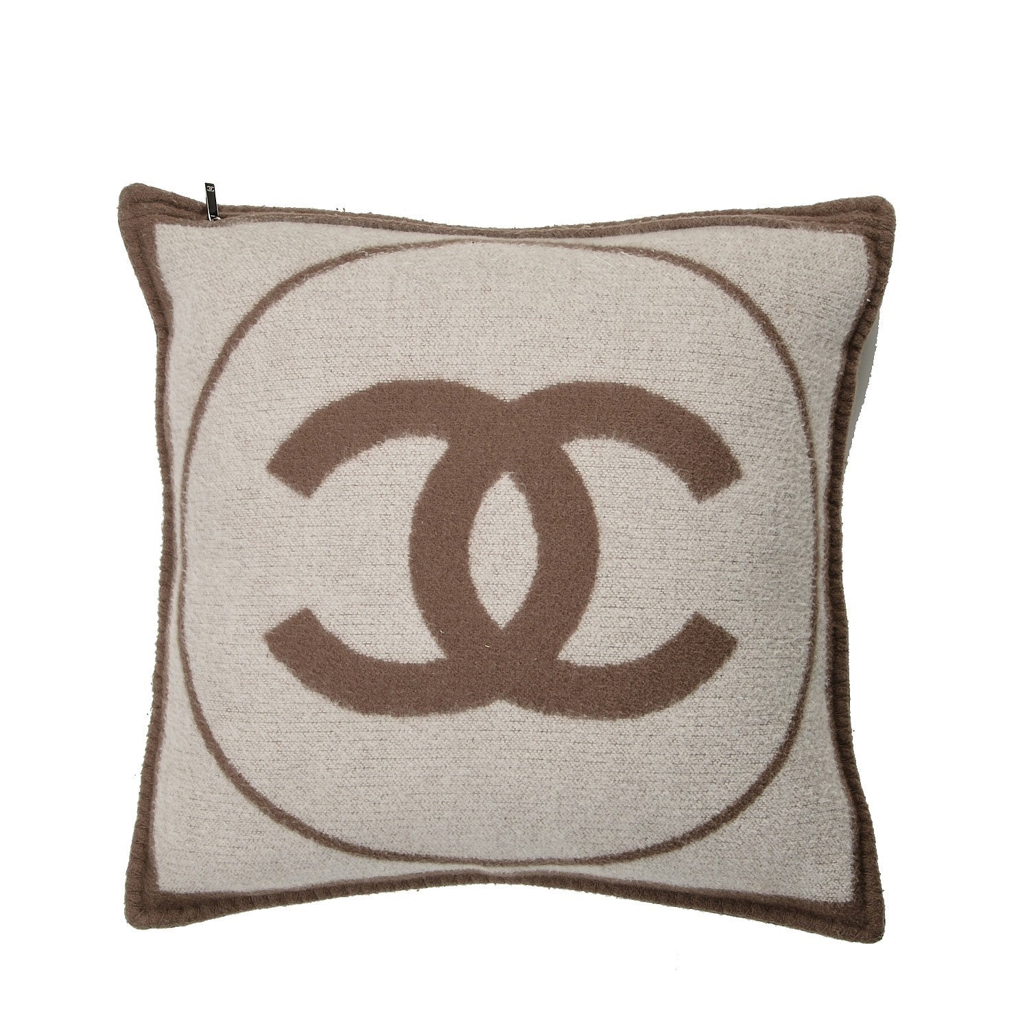 Chanel Merino Wool Cashmere CC Pillow Dark Beige Light Beige