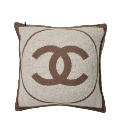 Chanel Merino Wool Cashmere CC Pillow Dark Beige Light Beige 3 of 4