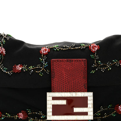 Fendi Neoprene Lizard Beaded Crystal Baguette Black Red 7 of 17
