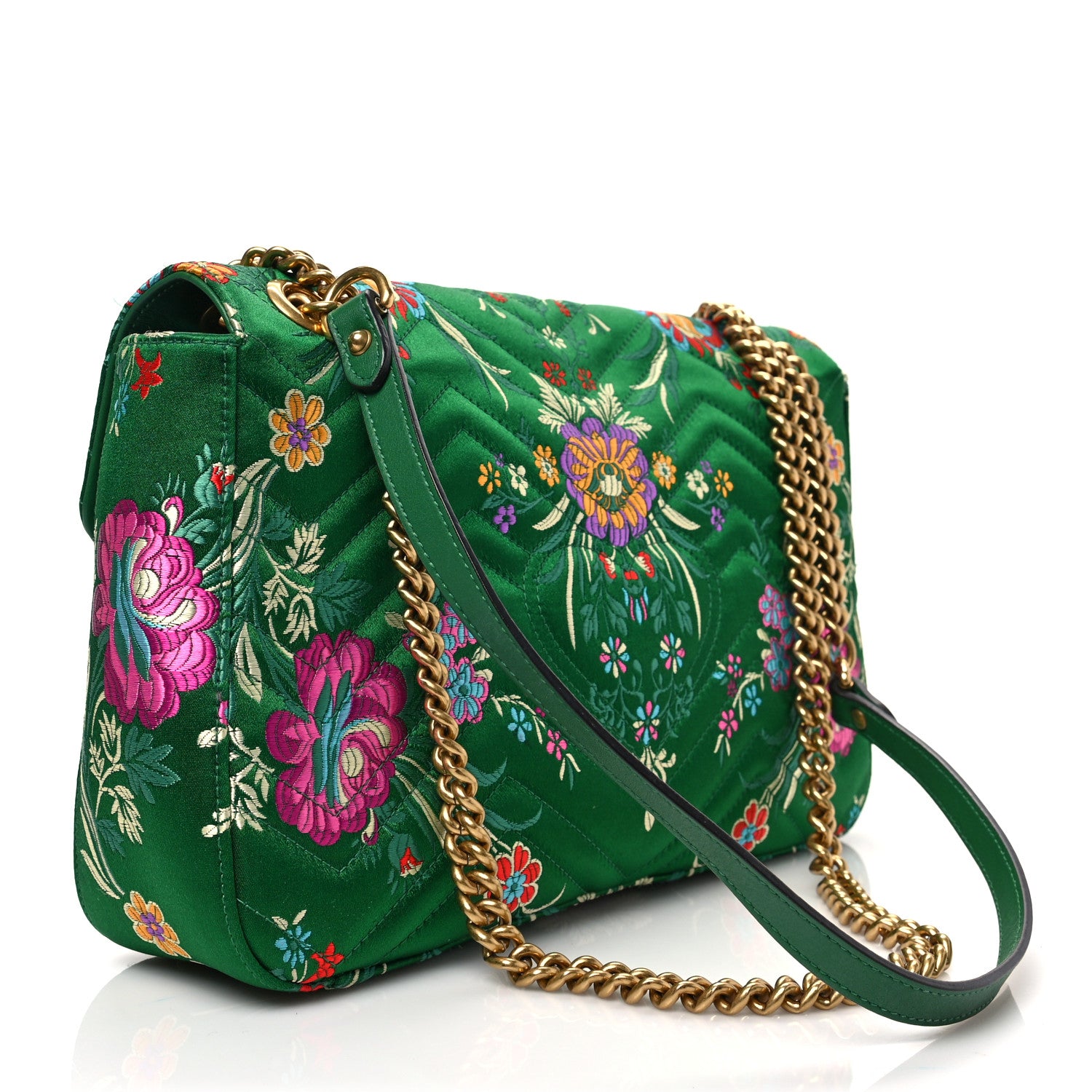 Gucci Jacquard Matelasse Floral Medium GG Marmont Shoulder Bag Green 3 of 9