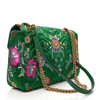 Gucci Jacquard Matelasse Floral Medium GG Marmont Shoulder Bag Green 3 of 9