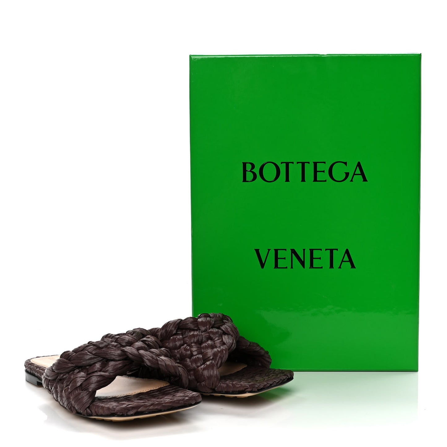 Raffia Twisted Intrecciato Stretch Flat Sandals 38 Bitter Chocolate