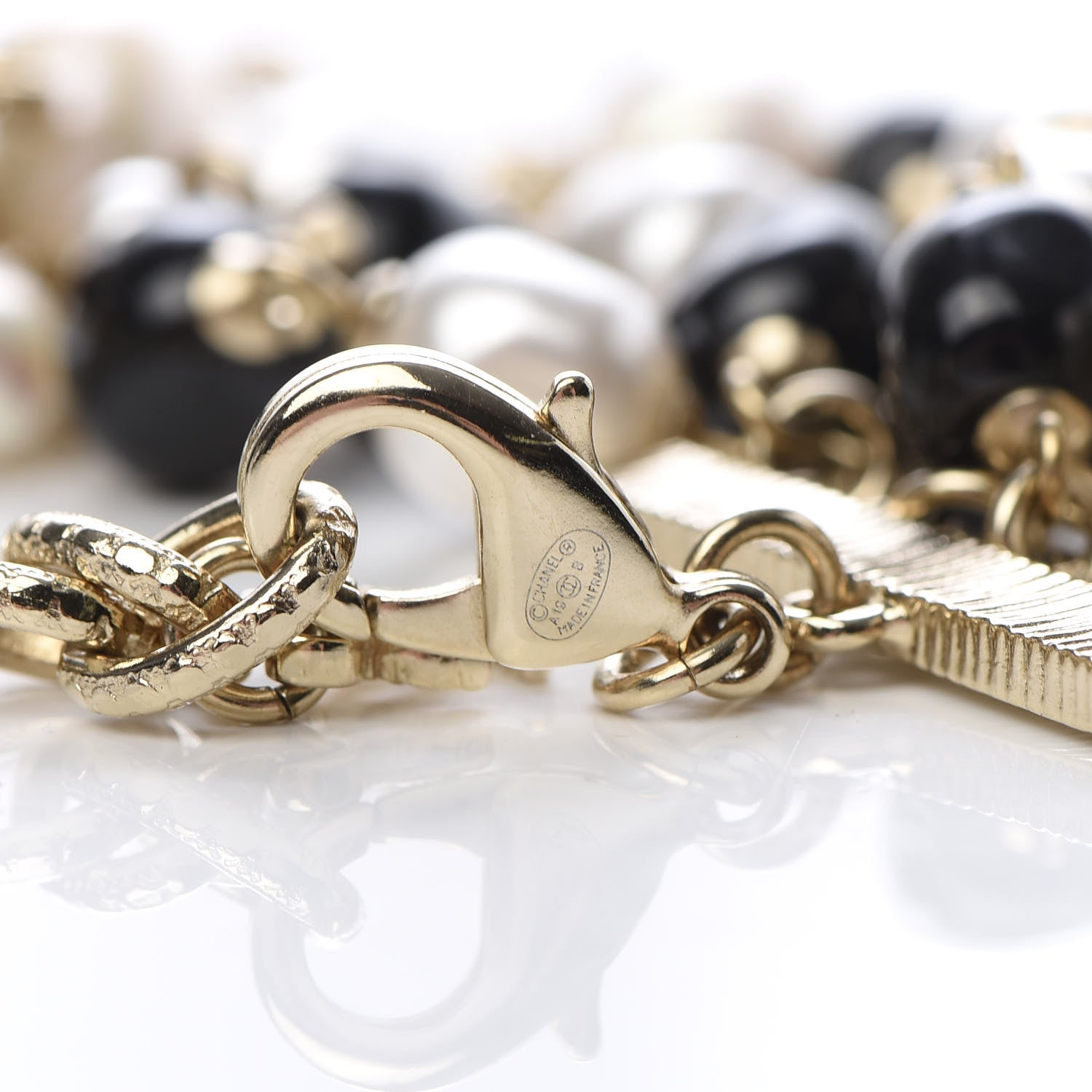 Chanel Pearl Bead Crystal CC Multi Strand Byzantine Chain Bracelet Black Gold 5 of 6